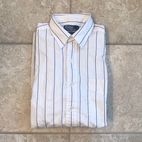 Polo Lowell Sport White/Blue Striped Button Down - Picture 2 of 2